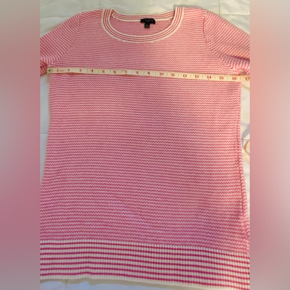 Talbots Pink/White Chevron Fitted Sweater With Ribbed Neck and Cuffs-Petite S - Picture 6 of 10